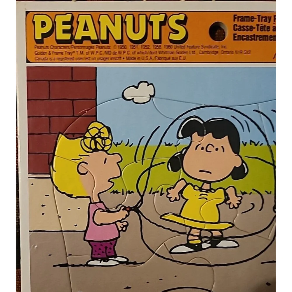 Vintage Peanuts Charlie Brown Lucy Snoopy Sally Golden Frame-Tray 12 pc Puzzle - Picture 5 of 8